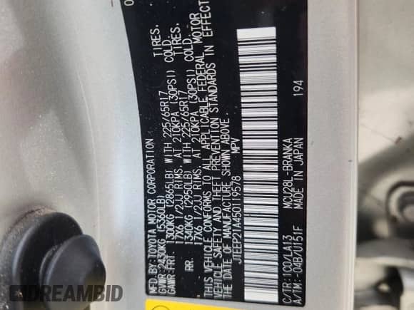 2005 Toyota Highlander z VIN JTEEP21A450119578, wystawiony jako Copart lot #69605275 z przebiegiem 142 705 mil mil oraz Szkoda całkowita • Salvage title. Historia ofert i sprzedaży dostępna na DreamBid. Obrazek 12.