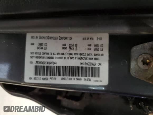 2004 Dodge Intrepid SE z VIN 2B3HD46R14H607144, wystawiony jako Copart lot #65078594 z przebiegiem Nie podano mil oraz Nie do naprawy • Non repairable. Historia ofert i sprzedaży dostępna na DreamBid. Obrazek 12.