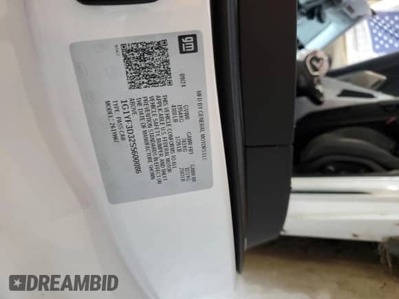 2025 Chevrolet Corvette 3LZ с VIN 1G1YF3D32S5600086, выставлен на аукционе Copart как лот 58906905 с пробегом Не указан миль и Списание • Salvage title. История ставок и продаж доступна на DreamBid. Изображение 12.