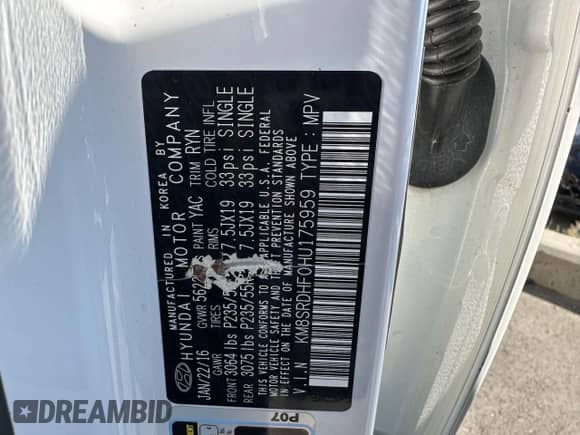 2017 Hyundai Santa Fe Limited Ultimate с VIN KM8SRDHF0HU175959, выставлен на аукционе Copart как лот 71631775 с пробегом 121 121 миль миль и Чистый • Clean title. История ставок и продаж доступна на DreamBid. Изображение 10.