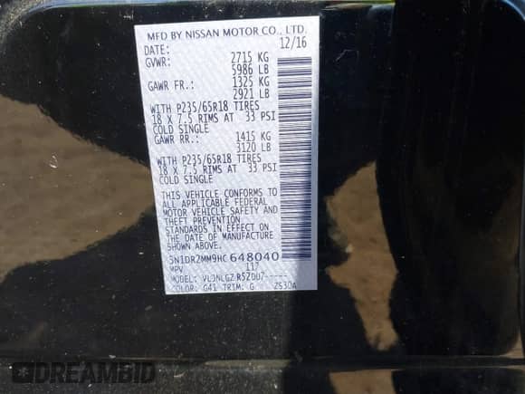 2017 Nissan Pathfinder SL with VIN 5N1DR2MM9HC648040, listed as a IAAI auction lot 42096906 with 153,938 mi miles and . Bid and sale history available at DreamBid. Image 9.