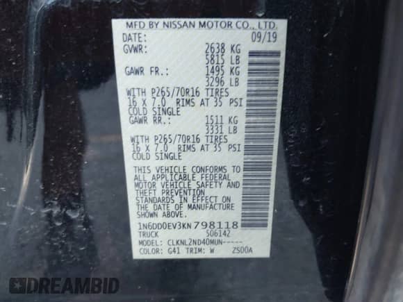 2019 Nissan Frontier SV z VIN 1N6DD0EV3KN798118, wystawiony jako IAAI lot #42810355 z przebiegiem 50 342 mil mil oraz . Historia ofert i sprzedaży dostępna na DreamBid. Obrazek 9.