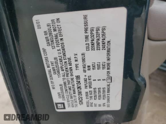 2002 Chevrolet Blazer LS with VIN 1GNCS13W12K134186, listed as a Copart auction lot 83329734 with 123,014 mi miles and Clean title. Bid and sale history available at DreamBid. Image 12.