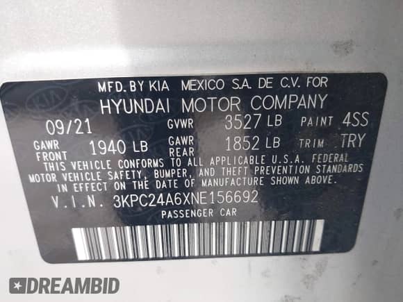 2022 Hyundai Accent SE с VIN 3KPC24A6XNE156692, выставлен на аукционе IAAI как лот 42938184 с пробегом 44 271 миль миль и . История ставок и продаж доступна на DreamBid. Изображение 9.