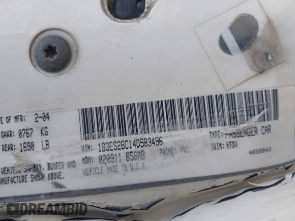 2004 Dodge Neon SE с VIN 1B3ES26C14D583496, выставлен на аукционе IAAI как лот 42843040 с пробегом 155 328 миль миль и . История ставок и продаж доступна на DreamBid. Изображение 9.