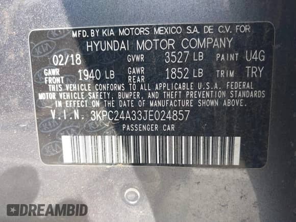 2018 Hyundai Accent SE z VIN 3KPC24A33JE024857, wystawiony jako IAAI lot #43279253 z przebiegiem 131 782 mil mil oraz . Historia ofert i sprzedaży dostępna na DreamBid. Obrazek 9.