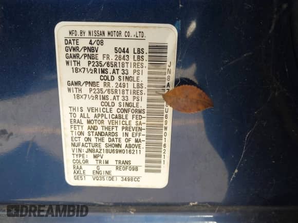 2009 Nissan Murano SL z VIN JN8AZ18U69W016211, wystawiony jako IAAI lot #42857463 z przebiegiem 96 055 mil mil oraz . Historia ofert i sprzedaży dostępna na DreamBid. Obrazek 9.