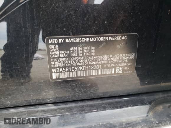 2019 BMW 3 Series 330i with VIN WBA5R1C52KFH13281, listed as a Copart auction lot 81590635 with Not provided miles and Salvage title. Bid and sale history available at DreamBid. Image 13.