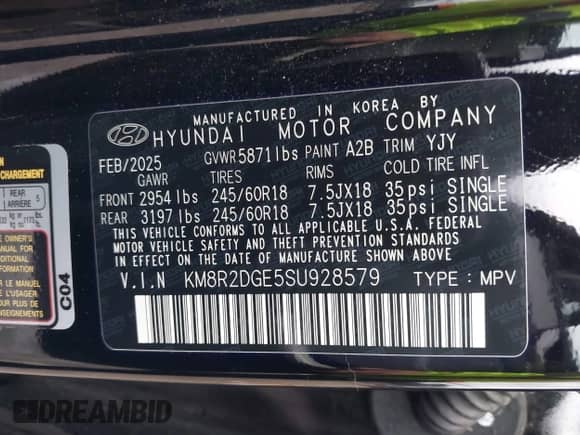 2025 Hyundai Palisade SEL with VIN KM8R2DGE5SU928579, listed as a IAAI auction lot 43524124 with 16,529 mi miles and . Bid and sale history available at DreamBid. Image 9.