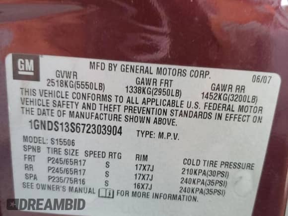 2007 Chevrolet TrailBlazer LS с VIN 1GNDS13S672303904, выставлен на аукционе Copart как лот 84057835 с пробегом 90 550 миль миль и Чистый • Clean title. История ставок и продаж доступна на DreamBid. Изображение 13.