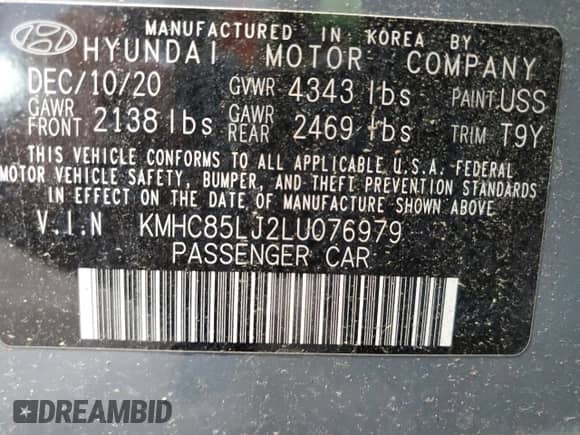 2020 Hyundai Ioniq Limited с VIN KMHC85LJ2LU076979, выставлен на аукционе Copart как лот 60802674 с пробегом 17 855 миль миль и Списание • Salvage title. История ставок и продаж доступна на DreamBid. Изображение 12.