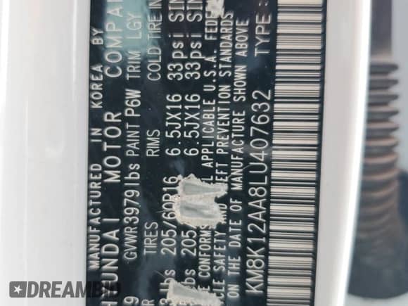 2020 Hyundai Kona SE with VIN KM8K12AA8LU407632, listed as a Copart auction lot 71706945 with 93,796 mi miles and Salvage title. Bid and sale history available at DreamBid. Image 13.