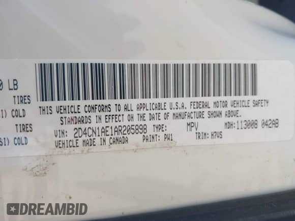 2010 Dodge Grand Caravan Cargo with VIN 2D4CN1AE1AR205898, listed as a IAAI auction lot 43157452 with 81,297 mi miles and . Bid and sale history available at DreamBid. Image 9.