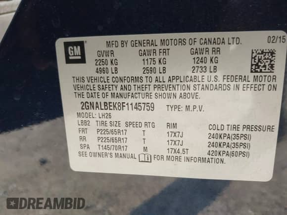 2015 Chevrolet Equinox LT с VIN 2GNALBEK8F1145759, выставлен на аукционе IAAI как лот 42885017 с пробегом 115 869 миль миль и . История ставок и продаж доступна на DreamBid. Изображение 9.