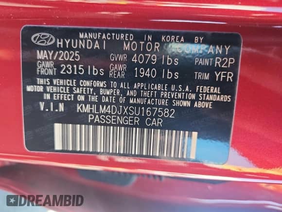 2025 Hyundai Elantra Blue z VIN KMHLM4DJXSU167582, wystawiony jako Copart lot #83821905 z przebiegiem 3 350 mil mil oraz Czysty tytuł • Clean title. Historia ofert i sprzedaży dostępna na DreamBid. Obrazek 12.