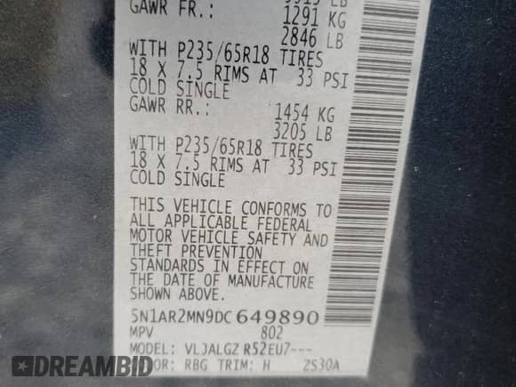 2013 Nissan Pathfinder SL с VIN 5N1AR2MN9DC649890, выставлен на аукционе Copart как лот 68321235 с пробегом 123 600 миль миль и Списание • Salvage title. История ставок и продаж доступна на DreamBid. Изображение 13.