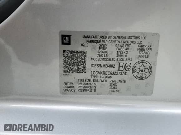 2018 Chevrolet Silverado 1500 LT с VIN 1GCVKREC6JZ273741, выставлен на аукционе Copart как лот 84804055 с пробегом 127 969 миль миль и Списание • Salvage title. История ставок и продаж доступна на DreamBid. Изображение 12.