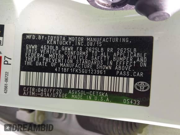 2016 Toyota Camry SE с VIN 4T1BF1FK5GU123961, выставлен на аукционе IAAI как лот 43403623 с пробегом 118 722 миль миль и . История ставок и продаж доступна на DreamBid. Изображение 9.