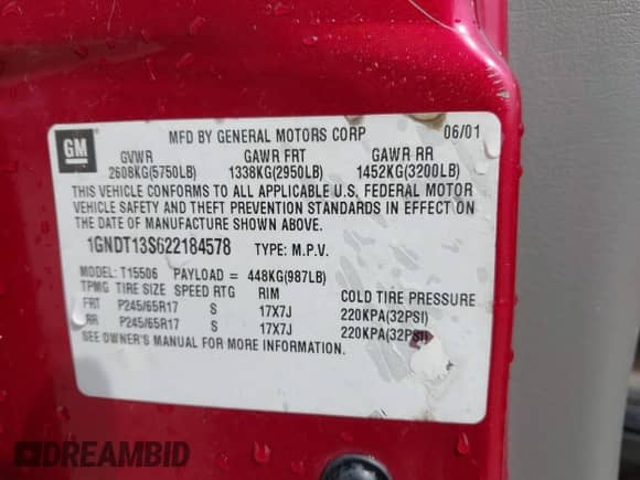 2002 Chevrolet TrailBlazer LS with VIN 1GNDT13S622184578, listed as a IAAI auction lot 42308912 with 218,886 mi miles and . Bid and sale history available at DreamBid. Image 9.