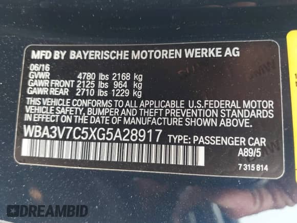 2016 BMW 4 Series 428i with VIN WBA3V7C5XG5A28917, listed as a IAAI auction lot 42275899 with 90,050 mi miles and . Bid and sale history available at DreamBid. Image 9.