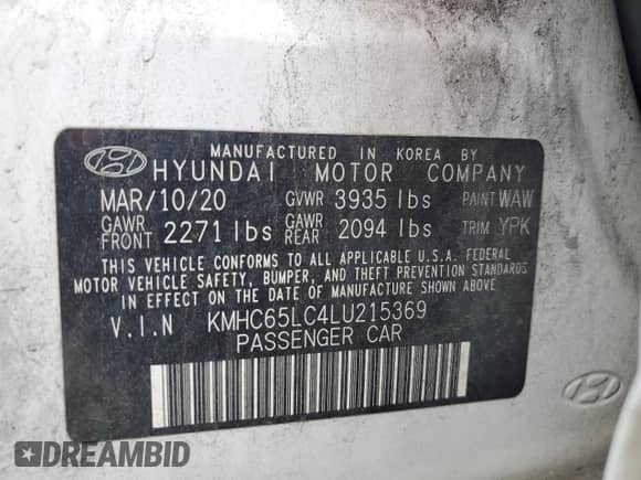 2020 Hyundai Ioniq Blue с VIN KMHC65LC4LU215369, выставлен на аукционе Copart как лот 57361374 с пробегом 149 598 миль миль и Списание • Salvage title. История ставок и продаж доступна на DreamBid. Изображение 14.