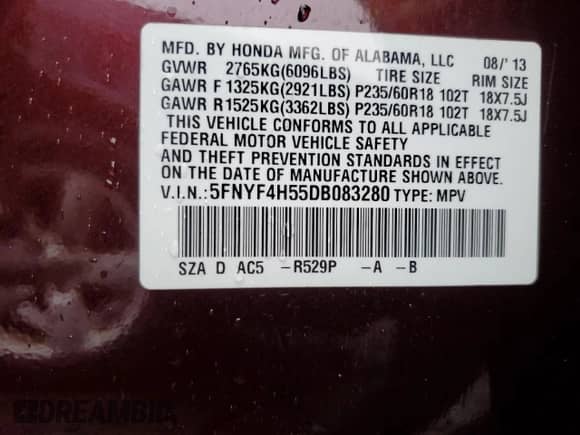 2013 Honda Pilot EX-L z VIN 5FNYF4H55DB083280, wystawiony jako Copart lot #80919415 z przebiegiem 162 712 mil mil oraz Szkoda całkowita • Salvage title. Historia ofert i sprzedaży dostępna na DreamBid. Obrazek 13.