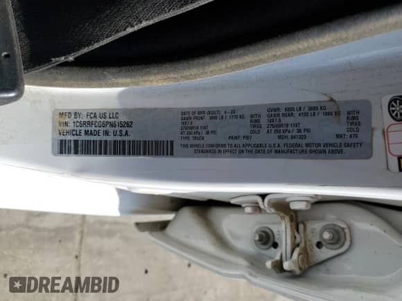 2023 Ram 1500 Tradesman with VIN 1C6RRFCG6PN615262, listed as a Copart auction lot 80883435 with 22,547 mi miles and Salvage title. Bid and sale history available at DreamBid. Image 12.