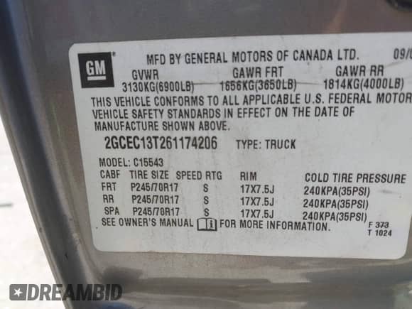 2006 Chevrolet Silverado 1500 LT1 with VIN 2GCEC13T261174206, listed as a IAAI auction lot 43143255 with 264,934 mi miles and . Bid and sale history available at DreamBid. Image 9.