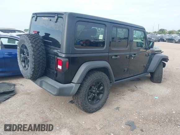 2021 Jeep Wrangler Unlimited Willys with VIN 1C4HJXDN7MW649070, listed as a IAAI auction lot 42656152 with 53,227 mi miles and . Bid and sale history available at DreamBid. Image 4.