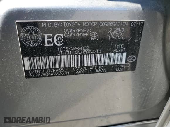 2017 Lexus IS 300 with VIN JTHCM1D20H5024718, listed as a Copart auction lot 63253175 with 87,366 mi miles and Salvage title. Bid and sale history available at DreamBid. Image 12.