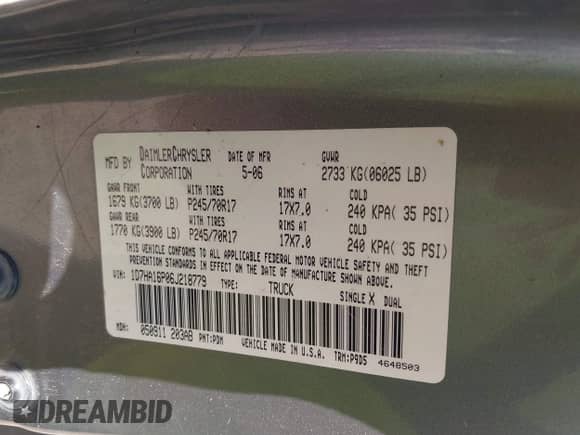 2006 Dodge 1500 ST z VIN 1D7HA16P06J218779, wystawiony jako IAAI lot #42901413 z przebiegiem 123 502 mil mil oraz . Historia ofert i sprzedaży dostępna na DreamBid. Obrazek 9.