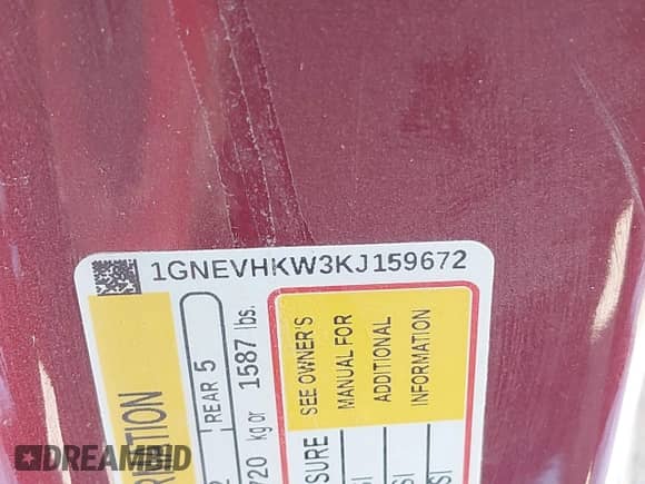 2019 Chevrolet Traverse LT z VIN 1GNEVHKW3KJ159672, wystawiony jako IAAI lot #42064736 z przebiegiem 82 809 mil mil oraz . Historia ofert i sprzedaży dostępna na DreamBid. Obrazek 9.