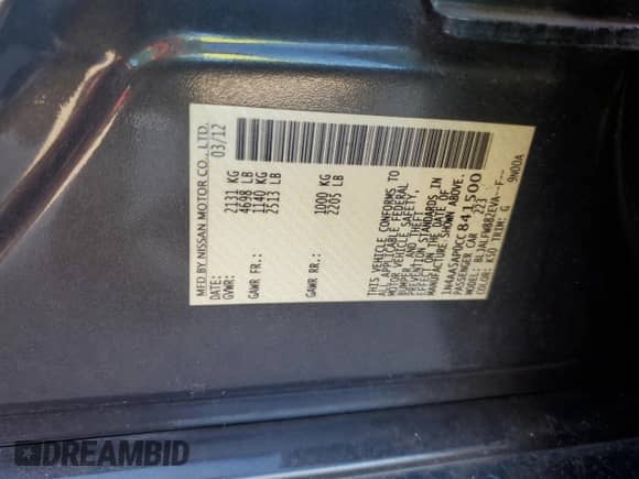 2012 Nissan Maxima SV с VIN 1N4AA5AP0CC841500, выставлен на аукционе Copart как лот 74193574 с пробегом 116 574 миль миль и Списание • Salvage title. История ставок и продаж доступна на DreamBid. Изображение 15.