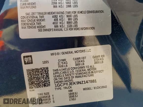 2022 Chevrolet Silverado 1500 LT с VIN 1GCPYJEK9NZ147881, выставлен на аукционе Copart как лот 81047565 с пробегом 40 149 миль миль и Списание • Salvage title. История ставок и продаж доступна на DreamBid. Изображение 12.