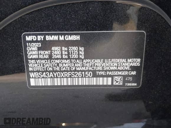 2024 BMW M3 Competition xDrive with VIN WBS43AY0XRFS26150, listed as a IAAI auction lot 41396512 with 12,984 mi miles and . Bid and sale history available at DreamBid. Image 9.