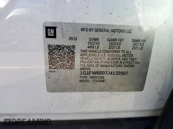 2018 Chevrolet Bolt EV LT с VIN 1G1FW6S07J4132507, выставлен на аукционе Copart как лот 82509895 с пробегом 65 564 миль миль и Списание • Salvage title. История ставок и продаж доступна на DreamBid. Изображение 12.