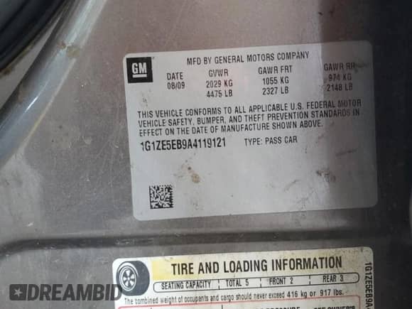 2010 Chevrolet Malibu LTZ with VIN 1G1ZE5EB9A4119121, listed as a Copart auction lot 68419385 with 190,784 mi miles and Salvage title. Bid and sale history available at DreamBid. Image 12.