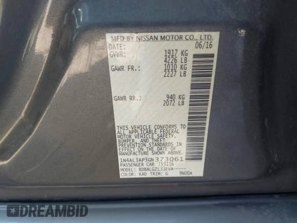 2016 Nissan Altima S z VIN 1N4AL3AP3GN373061, wystawiony jako IAAI lot #43225529 z przebiegiem 95 530 mil mil oraz . Historia ofert i sprzedaży dostępna na DreamBid. Obrazek 9.