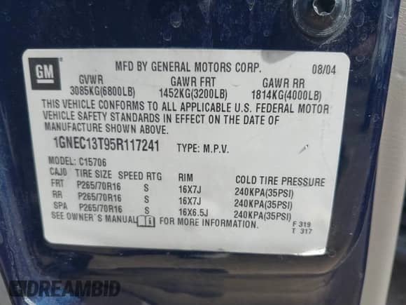 2005 Chevrolet Tahoe Z71 z VIN 1GNEC13T95R117241, wystawiony jako IAAI lot #42019838 z przebiegiem 221 658 mil mil oraz . Historia ofert i sprzedaży dostępna na DreamBid. Obrazek 9.