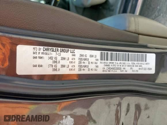 2013 Dodge Durango SXT with VIN 1C4RDHAG0DC692626, listed as a Copart auction lot 70991825 with 214,031 mi miles and Salvage title. Bid and sale history available at DreamBid. Image 13.