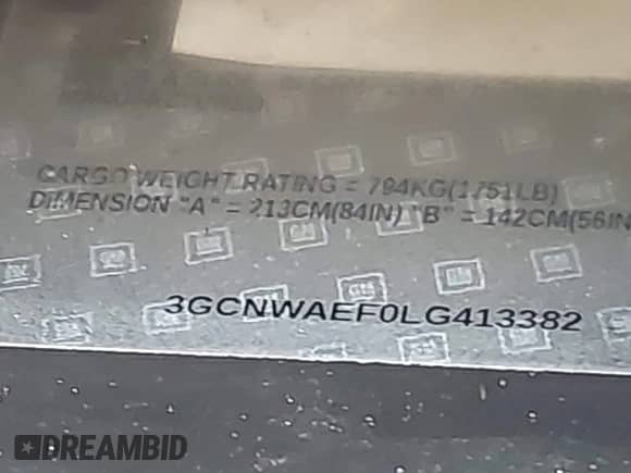 2020 Chevrolet Silverado 1500 Work Truck с VIN 3GCNWAEF0LG413382, выставлен на аукционе IAAI как лот 42370794 с пробегом 239 813 миль миль и . История ставок и продаж доступна на DreamBid. Изображение 9.