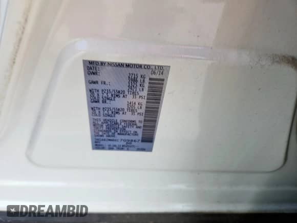 2014 Nissan Pathfinder S с VIN 5N1AR2MN6EC709867, выставлен на аукционе Copart как лот 83987295 с пробегом 119 112 миль миль и Списание • Salvage title. История ставок и продаж доступна на DreamBid. Изображение 14.