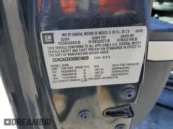 2008 Chevrolet HHR SS с VIN 3GNCA63X38S674838, выставлен на аукционе Copart как лот 55328655 с пробегом 197 747 миль миль и Списание • Salvage title. История ставок и продаж доступна на DreamBid. Изображение 13.