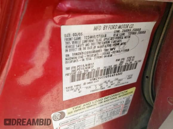 2005 Ford Freestyle SE z VIN 1FMZK01105GA54885, wystawiony jako Copart lot #58414145 z przebiegiem 306 275 mil mil oraz Szkoda całkowita • Salvage title. Historia ofert i sprzedaży dostępna na DreamBid. Obrazek 13.