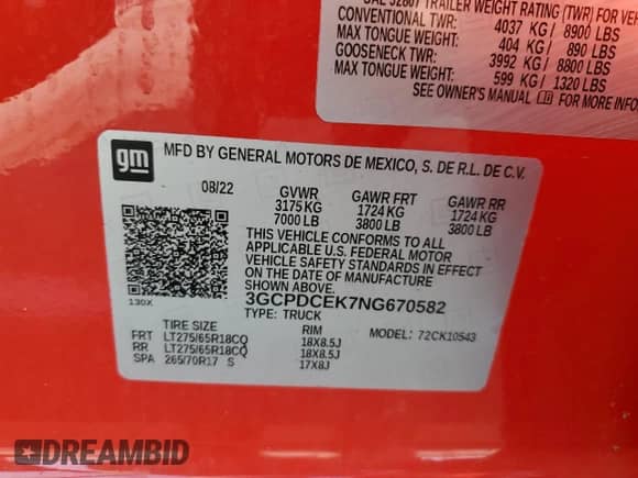 2022 Chevrolet Silverado 1500 Custom Trail Boss с VIN 3GCPDCEK7NG670582, выставлен на аукционе Copart как лот 68401775 с пробегом 9 560 миль миль и Списание • Salvage title. История ставок и продаж доступна на DreamBid. Изображение 12.