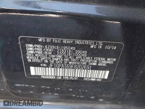 2015 Subaru Impreza Special Sports Premium с VIN JF1GPAT69F8202691, выставлен на аукционе IAAI как лот 43347298 с пробегом 142 235 миль миль и . История ставок и продаж доступна на DreamBid. Изображение 9.