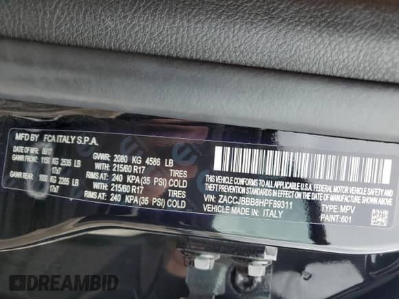 2017 Jeep Renegade Altitude with VIN ZACCJBBB8HPF89311, listed as a Copart auction lot 72025355 with 94,945 mi miles and Salvage title. Bid and sale history available at DreamBid. Image 14.
