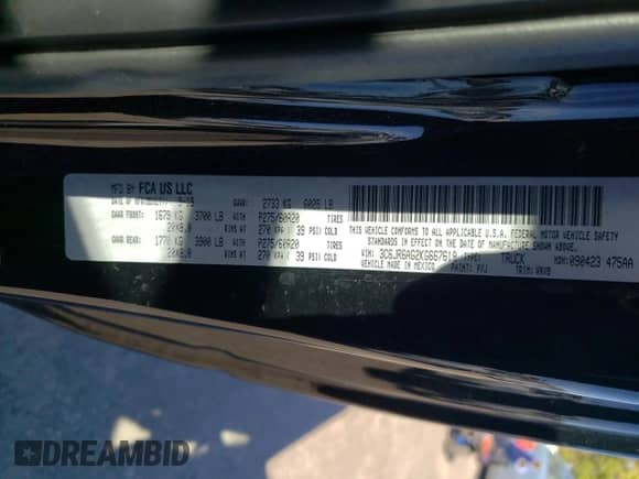2019 Ram 1500 Express z VIN 3C6JR6AG2KG667618, wystawiony jako Copart lot #76557104 z przebiegiem 73 192 mil mil oraz Szkoda całkowita • Salvage title. Historia ofert i sprzedaży dostępna na DreamBid. Obrazek 12.