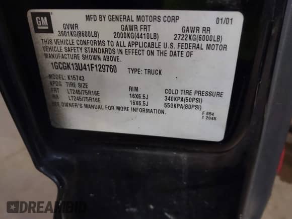 2001 Chevrolet Silverado 1500HD LS с VIN 1GCGK13U41F129760, выставлен на аукционе IAAI как лот 41277010 с пробегом 244 905 миль миль и . История ставок и продаж доступна на DreamBid. Изображение 9.