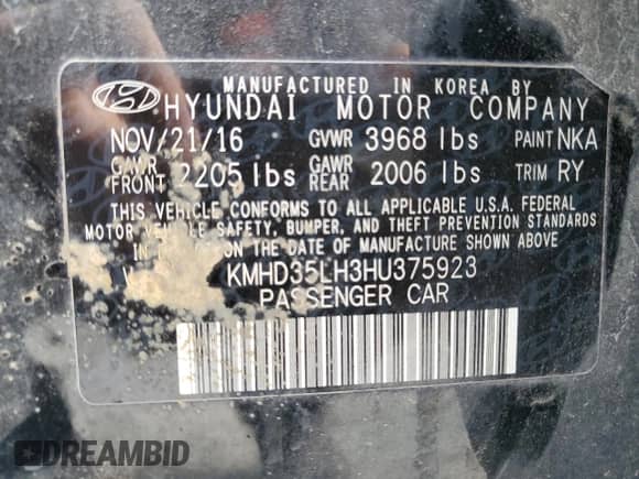 2017 Hyundai Elantra с VIN KMHD35LH3HU375923, выставлен на аукционе Copart как лот 70353595 с пробегом 101 626 миль миль и Списание • Salvage title. История ставок и продаж доступна на DreamBid. Изображение 12.